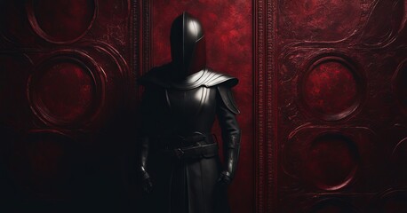 3D render of a black and red cloak with a sword on the background of the night 3D render of a black and red cloak with a sword on the background of the night a knight with a sword