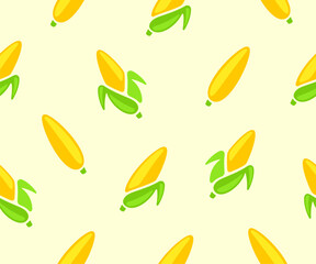 Corn, ear corn, corn cob, maize and food, seamless vector background and pattern. Cob, sweet corn, plant, vegetable, meal, agriculture and farming, vector design and illustration