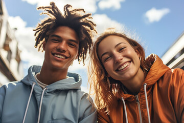 Teens standing next to each other close-up.