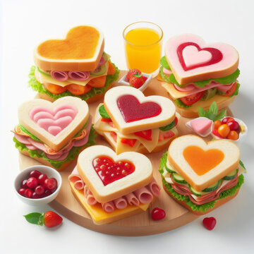 Delicious Heart Shaped Sandwich Set Isolated On White Background. Ai Generative