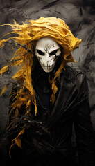 Strokes skull head yellow surreal background