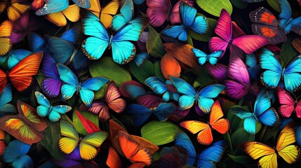 Pattern with colorful butterflies - generative ai - obrazy, fototapety, plakaty