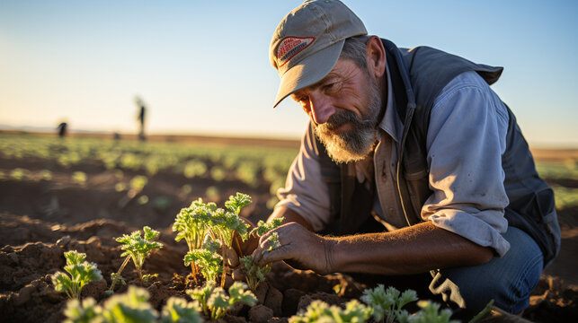 A farmer inspecting crop damage caused by unpredictable weather patterns linked to climate change