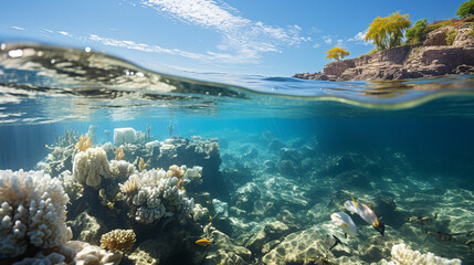 Fototapeta na wymiar A coral reef bleached due to rising ocean temperatures, illustrating the effect on marine life