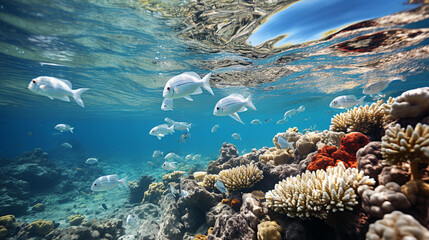 A coral reef bleached due to rising ocean temperatures, illustrating the effect on marine life