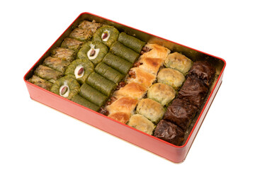A variety of turkish sweet baklava. Walnut baklava.