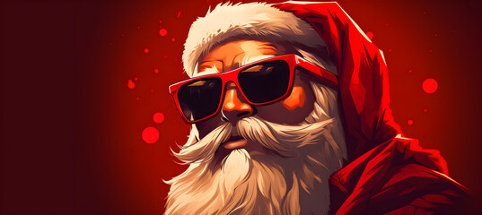 Cool happy Santa Claus on the red background
