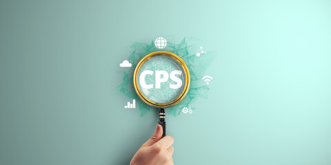 CPS - Cyber-Physical Systems Magnifier focus to Digital marketing icon. - obrazy, fototapety, plakaty
