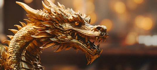 dragon on gold background, according to the Chinese calendar, New Year 2024 is under the auspices of the Dragon.
