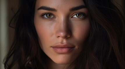 Stunning Brunette Woman: Close-Up Portrait