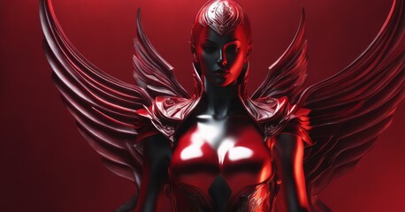 3D illustration of a beautiful woman with a red wings on a black background 3D illustration of a beautiful woman with a red wings on a black background red angel with wings