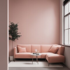 modern living room with a sofa and coffee modern living room with a sofa and coffee interior of modern living room with pink sofa and coffee table. 3D rendering