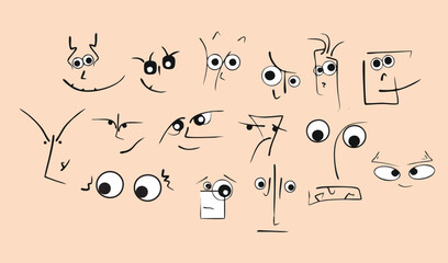 Emotions and faces. Eyes, mouth. Vector graphics, eps