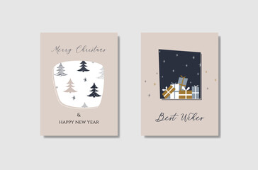 Greeting cards, Christmas cards templates, minimalistic cards.. Vector illustration.
