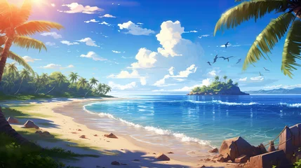 Fotobehang impressive beautiful relaxing anime illustration of a tropical beach scenery © Sternfahrer