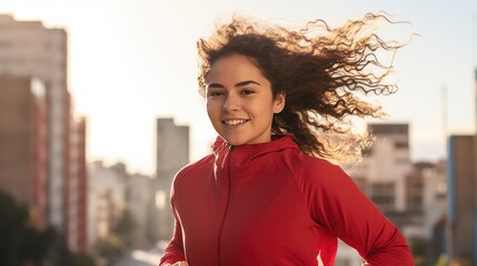 Young Mexican woman is jogging outside