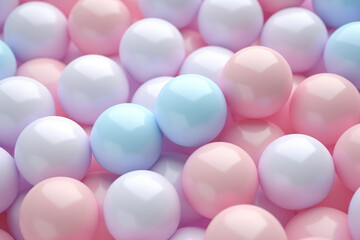 Abstract background with colorful spheres. Minimalistic glossy balls in pastel colors. Generative AI