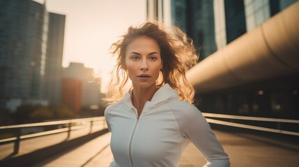 Obraz premium Young woman is jogging outside