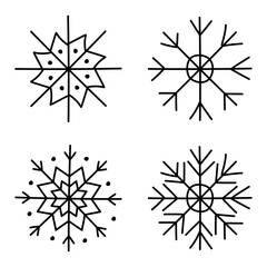 Set of snowflakes doodle icons. Winter snow symbols. Vector illustration isolated on white background