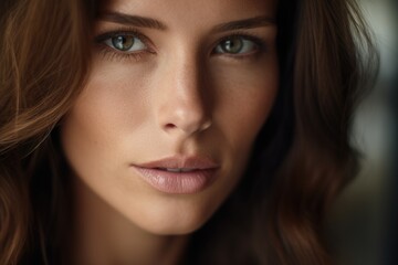 Fototapeta premium photo of a beautiful female psychologist with a stylish fashionable hairstyle and beautiful eyes