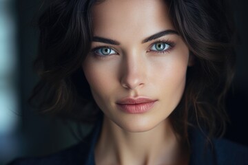 Obraz premium photo of a beautiful female psychologist with a stylish fashionable hairstyle and beautiful eyes