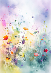 watercolor illustration background of beautiful flowers in a very loose and handmade style, with bright gradients and loose watercolor washes.