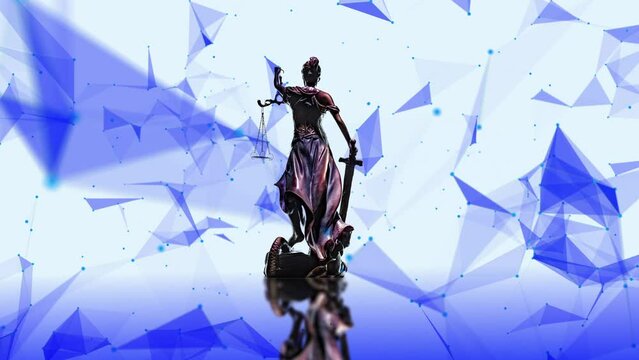 Statue of justice, Law concept, Temida - Themis. plexus particles around the statue, 4k.