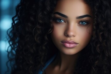Naklejka premium Portrait of a beautiful Latin American woman with beautiful makeup. Style, fashion and beauty concept