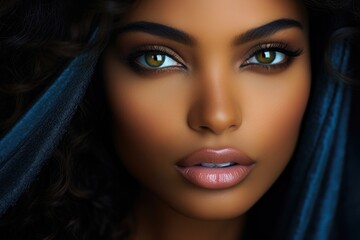 Naklejka premium Portrait of a beautiful Latin American woman with beautiful makeup. Style, fashion and beauty concept