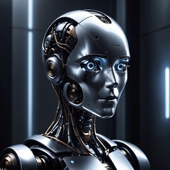 digital robot cyborg with digital background. digital robot cyborg with digital background. robot head with white cyborg