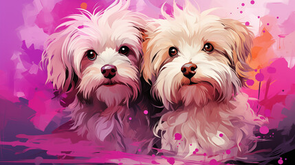 Adorable Watercolor Shih Tzu Puppies Illustration