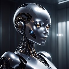 futuristic robot cyborg with dark background. futuristic robot cyborg with dark background. robot with head in the background. 3D rendering
