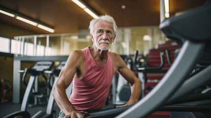 Fototapeta premium Senior man in gym working out with weights.