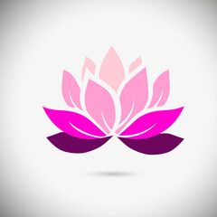 Logo beautiful lotus pink flower. Hand drawing. Not AI, Vector illustration