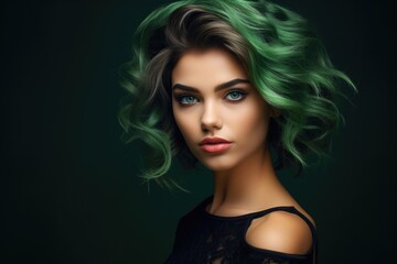 Fototapeta premium Portrait of a beautiful woman with a fashionable hairstyle. Style, fashion and beauty concept