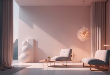 interior design, living room with white and orange sofa, coffee and coffee table. modern architecture, 3D illustration, 3D render interior design, living room with white and orange sofa, coffee and co - obrazy, fototapety, plakaty