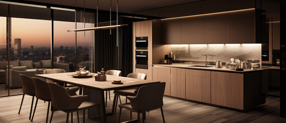 Contemporary kitchen interior in a luxury apartment
