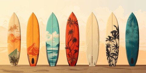 Set of surfboards. Realistic style. Isolated on light background. Generative AI