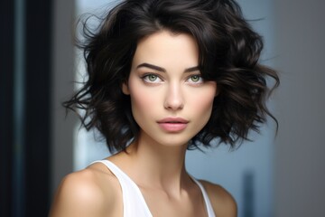 Naklejka premium Portrait of a beautiful woman with a fashionable hairstyle. Style, fashion and beauty concept