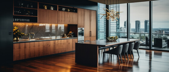 Contemporary kitchen interior in a luxury apartment