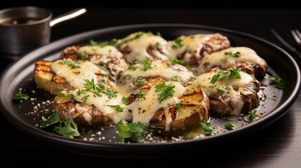 homemade roasted Jerusalem artichoke sunchokes with a generous sprinkle of melted cheese and aromatic garlic.