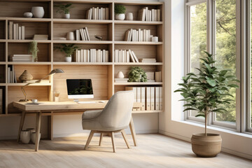 Home office interior in beige tones