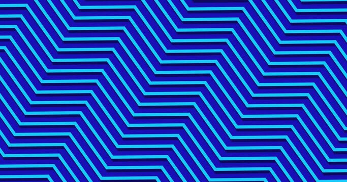 Blue zig-zag lines pattern moving diagonally, seamless looped animated motion graphics background.
