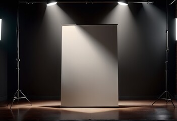 empty blank studio with spotlights empty blank studio with spotlights blank banner on a black background