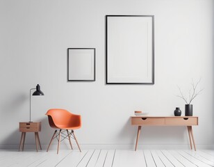 interior of modern living room with empty frame interior of modern living room with empty frame modern living room interior with empty frame, mock up, poster, frame and copy space. 3D illustration