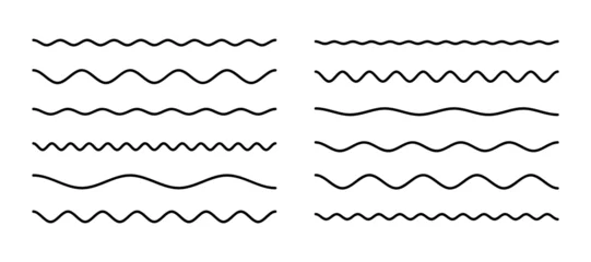 Foto op Aluminium Set of wavy lines. Various horizontal wave lines isolated on white background. Collection of abstract underlines, wavy curve line for brushes. Geometric decoration element. Vector illustration © Narek