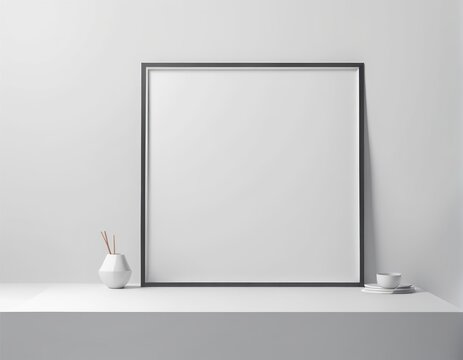 blank white frame in a modern interior. mock up. 3D rendering, illustration. blank white frame in a modern interior. mock up. 3D rendering, illustration. empty frame on a white background
