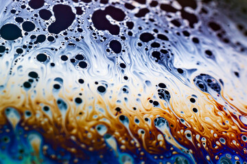Beautiful psychedelic abstraction formed by light on the surface of a soap bubble