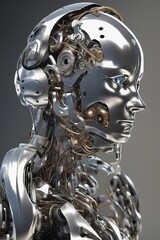 robot head with white cyborg head, 3D illustration robot head with white cyborg head, 3D illustration robot with metal head. 3D illustration