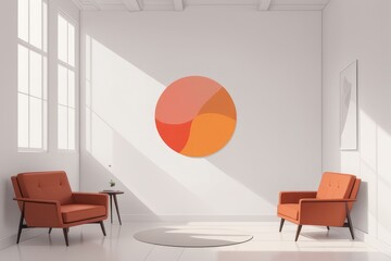 empty room with red armchair and orange wall. interior design with white wall and window. 3D illustration empty room with red armchair and orange wall. interior design with white wall and window. 3D i